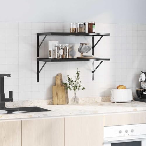 Étagères murales 2 pcs 75x40 cm en acier noir pour rangement et déco - 4