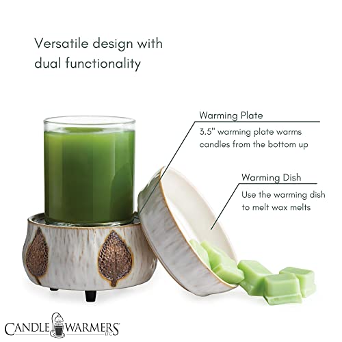 CANDLE WARMERS ETC 2-in-1 Candle and Fragrance Warmer for Warming Scented Candles or Wax Melts and Tarts with to Freshen Room, Bronze Leaf on White - Thumbnail 6