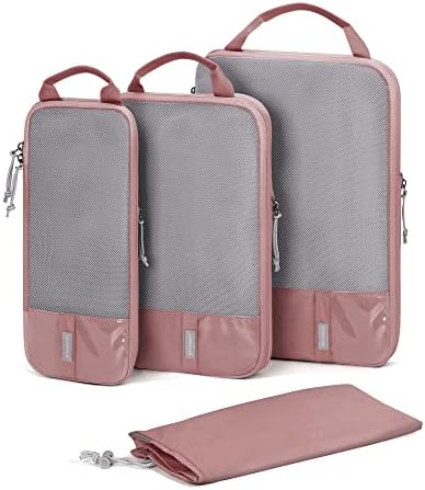 BAGSMART 4 Set Compression Packing Cubes for Travel, Lightweight Vacation Travel Essentials for Women, Travel Accessories for Suitcase Organizer Bags Set, Durable Luggage Organizer Travel Bags