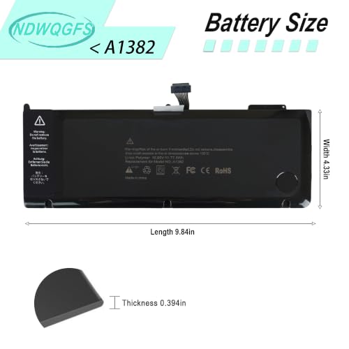 Image of A1382 Battery for MacBook Pro 15 inch Core i7 (Early 2011 Late 2011 Mid 2012) A1286 A1382 Laptop Battery Replacement for MacBook Pro 8,2 9,1