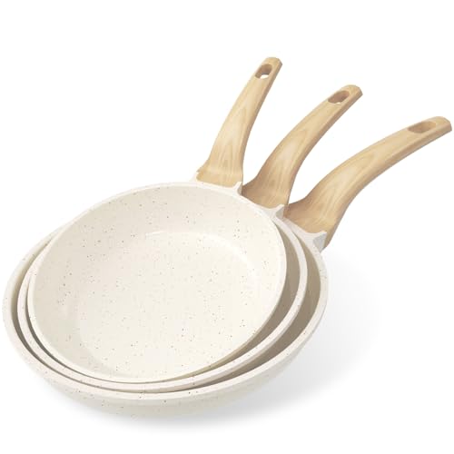 YASHE Set de 3 Sartenes Antiadherentes de 20/24/30 cm con Revestimiento de Granito – Compatibles con Inducción, Ligeras, Duraderas y Saludables para Cocina Diaria