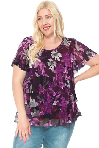 Image of LEEBE Women and Plus Size Printed Mesh Ruffle Top (Small-5X)