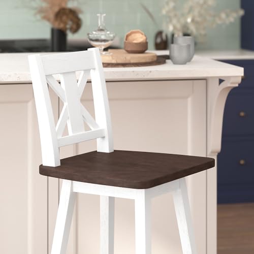 Flash Furniture Butaco estilo Rústico con base y asiento en madera, asiento giratorio 360°, marco en acabado blanco envejecido miniatura 6