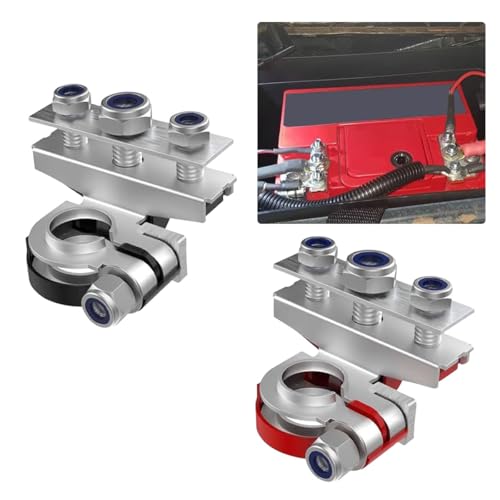 2PCS Battery Terminal Connectors with 3 Way -12V Automotive Top Post Battery Wire Cable Terminals Clamp Connectors Kit, Universal Positive and Negative Set, Copper Plate with 3 Bolt for Car Van Boat