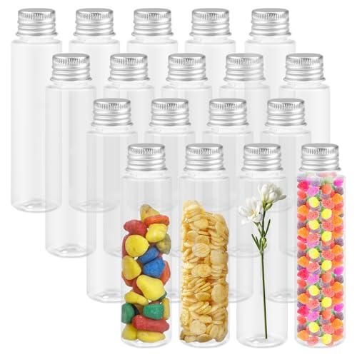 18 Piezas Tubos de Ensayo Transparente 50ml, Plástico Transparente con Tapa de Rosca, Tubos de Ensayo Plastico, Probetas Plastico con Tapon para Almacenar Golosinas, Líquidos