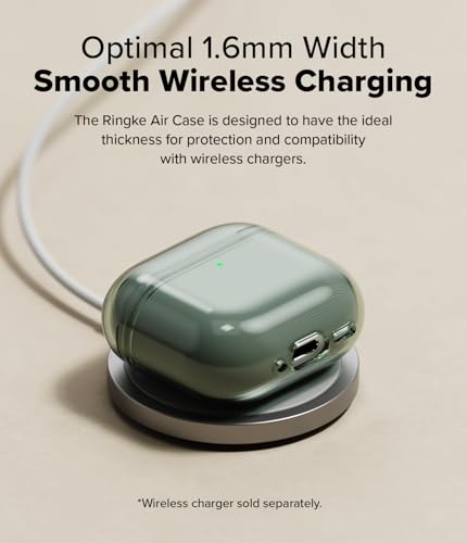 Image of Ringke Air Compatible with Airpods 4 Case Cover Soft Flexible Shockproof Anti-Scratch Slim Fit Protective Cover for Wireless Charging with Carabiner - Green