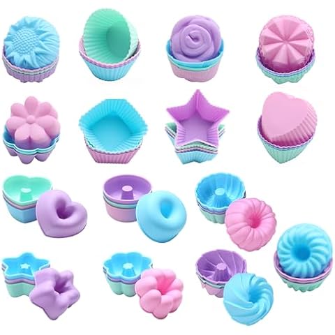 To encounter 60 Pack Silicone Molds, Nonstick Donut Stackable Baking Cups, Reusable Donut Pan for Muffin, Jelly, Bagel, Oven- Microwave- Dishwasher Safe Cover
