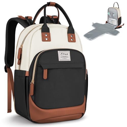 Image of ETRONIK Baby Diaper Bag Backpack, Multifunction Baby Bag for Boys Girls, Water Resistant Diaper Bag with Changing Pad, Stroller Straps, Stylish Baby Travel Essential & Items for Mom Dad, Gift, Beige