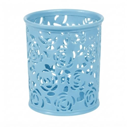 Image of Metal Mesh Pen Stand for Office & Home Desk | Black Stationery Holder Organizer for Pens, Pencils, Markers, Makeup Brushes | Durable Round Wire Mesh Pen Stand (Pack of 1) (Floral Sky Blue)