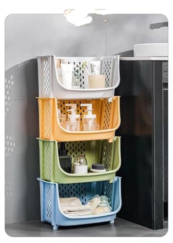 Image of Arto Multifunctional Stackable Plastic Organizer Basket - Multi-layer Standing Shelf for Fruits, Vegetables & Clothes Storage (POF-4)