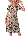 WUWUSKY Sommerkleid Damen Elegant Blumenkleid Kurzarm V-Ausschnitt Midikleid A Linie Casual Strandkleid Leichte Knielang Tunika Kleider mit Taschen,Aprikose-Schwarze Blüte,L