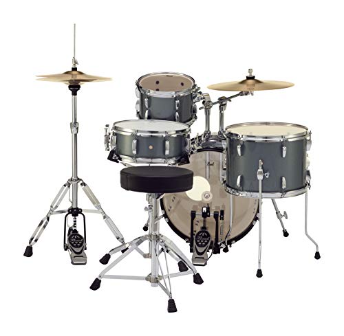 Pearl Roadshow Drum Set 4-Piece Complete Kit With Cymbals And Stands, Charcoal Metallic (Rs584C/C706) #TOP1