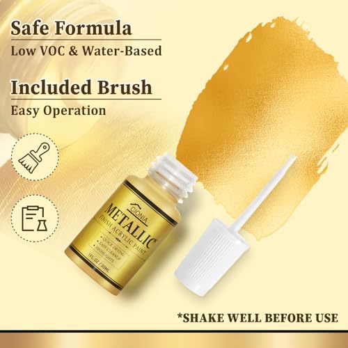 Image of CIONIA Gold Paint Metallic Acrylic, Gold Leaf Touch-Up Paint for Wood, Metal, Arts & Crafts, Home & Wall Decor - Water-Based, Non-Toxic, Odorless, Non-Fading Formula for Long-Lasting Brilliance(1 Fl Oz,Antique GoldColor)