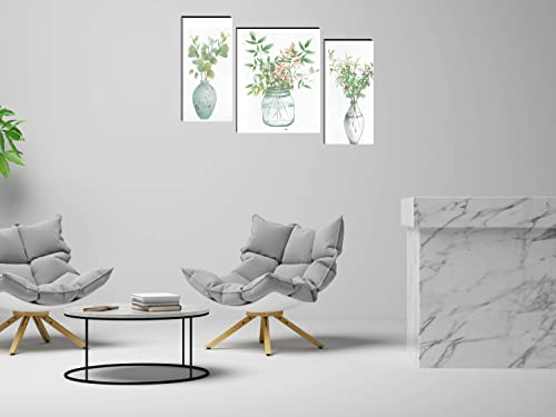 Image of Indianara Set of 3 Flowers in Vases MDF Art Painting (3221FL) without glass 4.5 X 12, 9 X 12, 4.5 X 12 INCH