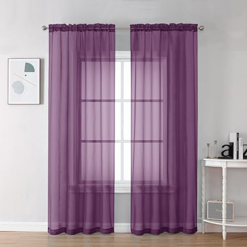 Chyhomenyc Lot de 2 Rideaux Transparents Prune de 213,4 cm de Long avec Passe-Tringle pour Salon, Chambre à Coucher, 106,7 x 213,4 cm (l x L)