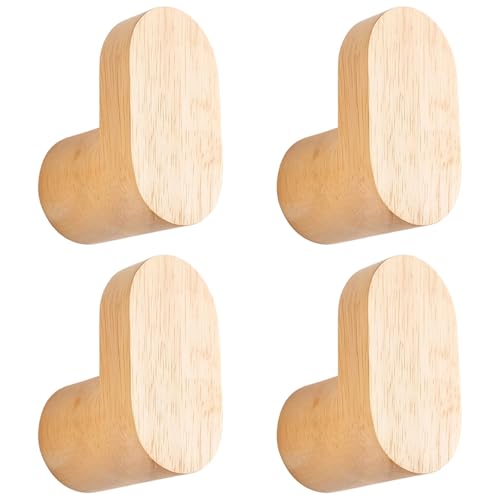 wkao Set of 4 Wooden Wall Hooks, Natural Coat Hangers,