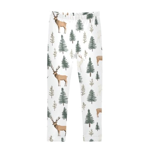 Trees and Elk Girls Leggings,Workout Leggings for Girls Toddler Athletic Legging Size for 3-10T