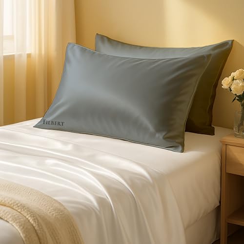 Image of Filbert Premium Satin Pillow Covers | Silky Satin Nights Where Comfort Meets Glamour | Best Gifting Collection - 18 inchx28 inch Inch - Coin Grey
