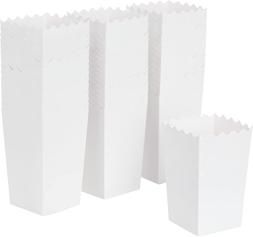 Miniatura 7 de Paquete de 100 cajas blancas de palomitas de maíz para fiestas, recipientes de papel a granel para decoraciones nocturnas de películas (3.3 x 5.5 x