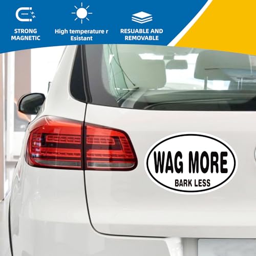 Image of Wag More Bark Less Oval Magnet Decal - 4x6 Inches, Automotive Magnet for Car, Truck, SUV - Pet Lovers' Accessories, Express Your Love for Dogs with This Unique Car Magnet