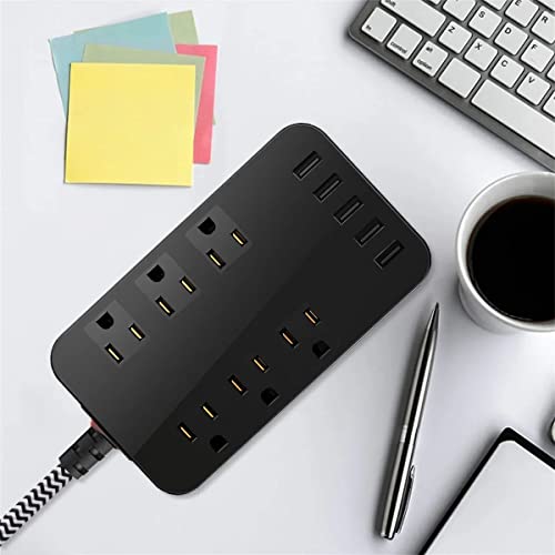 Wall Mount Surge Protector 1700J Power Strip 6 AC Multi Outlet Extender 5 USB Charging Port Black Flat Plug 6ft Extension Cord 10A 2500W Compact Plug Outlet Home Office Dorm Cruise Essentials Travel