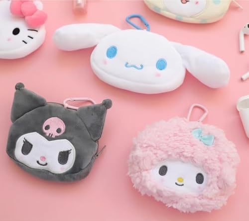 Cinnamoroll Face Shaped Plush Zipper Pouch Coin Purse with Carabiner Clip4