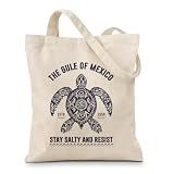 Geondos Gulf of Mexico Tote Bag, Cute Coastal Canvas Tote Ocean Turtle Graphic Beach Shoulder Bag Reusable Shopping Bags Gift for Democrats Mexico Lover Travel Vacation Use
