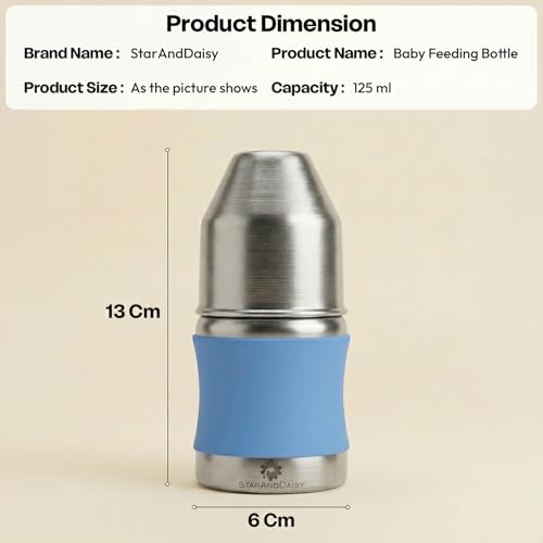 Image of StarAndDaisy Baby Milk Bottle for new Born /Infant /Toddler 125 ML SUS 304 Steel Baby Feeding Bottle for 0+ Months, BPA Free Leakproof, Anti Colic, Easy to Clean -Blue (Blue-125 ML)