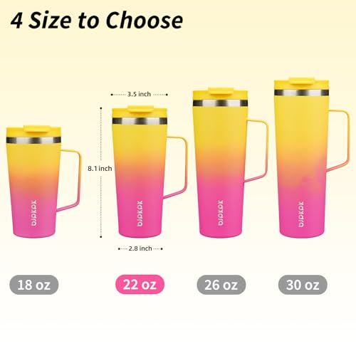 Image of BJPKPK 22oz Insulated Tumbler with Handle, Lid & Straw, Stainless Steel | Double Wall Vacuum Insulated Coffee Travel Mug - Keeps Cold & Hot, BPA Free, Cupholder Fit for Office, Gym & Travel