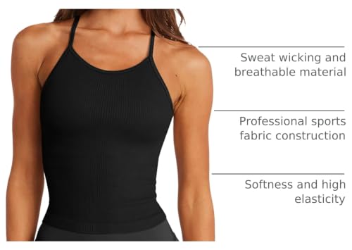 Image of LASLULU Womens Sports Bra Seamless Long Tank Spaghetti Strap Workout Bra