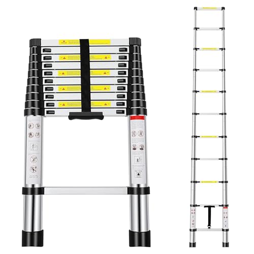 Image of BonKaso VertiPro 3.4M(10.5Ft) Telescopic Ladder | Aluminum Ladder 11 Steps | Multipurpose for Home & Outdoor use with Self Lock Mechanism | EN131 Certified Max Load Capacity of 150kg