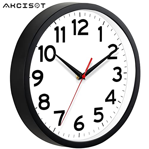 Akcisot Wall Clock 10 Inch Silent Non-Ticking Modern Wall Clocks Battery Operated - Analog Small Classic Clock For Office, Home, Bathroom, Kitchen, Bedroom, School, Living Room(Black) #TOP2