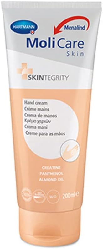 MoliCare Skin Crema de Manos, para Piel Muy Seca y Manos Agrietadas, con Creatina, Pantenol y Aceite de Almendras, Neutralizador de Olor, Emulsión Agua and Aceite, 200 ml