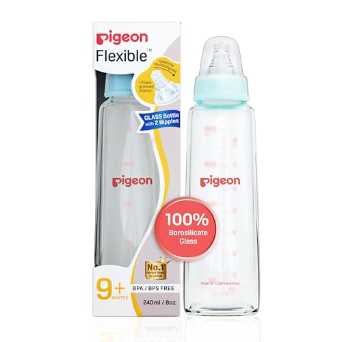 Pigeon Premium Glass Baby Feeding Bottle | Japan's No.1 Brand | with Added Anti-Colic Nipple | 9+...