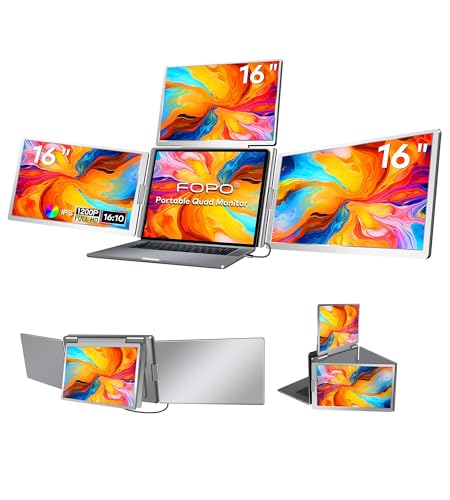Image of FOPO 16" Laptop Screen Extender Monitor Portable, Quad Monitor, Just 1 Cable for 3 Screens, FHD 1080P IPS Laptop Extender Compatible with Wins/Mac for 13.6" - 18.5" Laptops