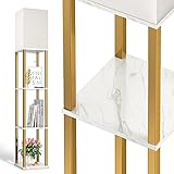 addlon LED Modern Shelf Floor Lamp with White Lamp Shade and LED Bulb - Display Floor Lamps with Shelves for Living Room, Bedroom and Office - Marble Texture & Gold Frame