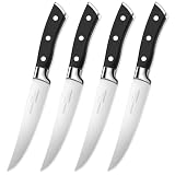 Steak Knives Set of 4, OAKSWARE Non Serrated Steak Knife with Ergonomic Full Tang Forged Handle, 5 Inch German High Carbon Stainless Steel Straight Edge Dinner Knives for Family Dinning, Camping & BBQ