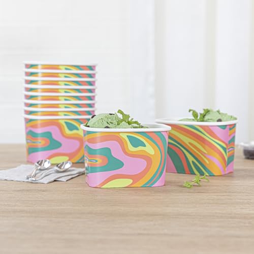 Image of Coppetta 12 Ounce Dessert Cups, 200 Greaseproof Ice Cream Cups - Lids Sold Separately, For Hot And Cold Foods, Psychedelic Sunrise Paper Yogurt Bowls, Disposable, Sturdy - Restaurantware