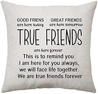 Aconesong Friendship Quotes Throw Pillow Covers True Friends Gifts Good Friends Cushion Cover for Women Girl Friendship Gift for Birthday