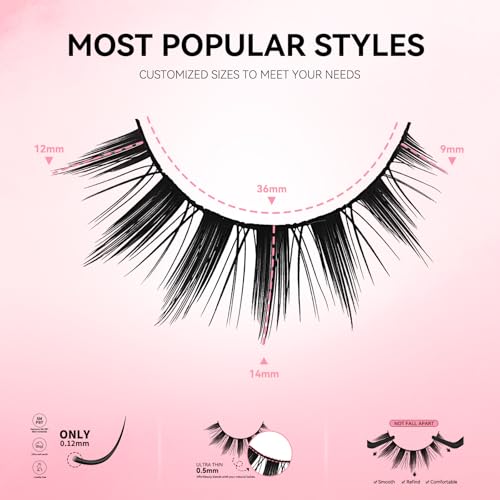 uCoolMe Lashes Lash Clusters Fairy False Eyelashes 6 Pairs Can Be DIY-Cut into Lash Clusters C Curl - WideSpan Natural Look Spiky Lashes Ultra-Thin Black Band(Hana,Like Fairy) - Image 4