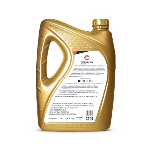 Image of Gulf FORMULA SUV 5W-30 API SP, ACEA C2 | Modern Petrol, Diesel, E20, CNG SUVs | 4 Wheeler Car Advanced Full-Synthetic Engine Oil [3.5 L] - Pack of 1