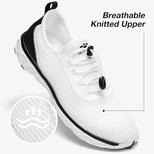 ALEADER Stylish Mens Water Shoes, Xdrain Water Sneakers, Quick-Dry Beach Aqua Hiking Pool Swim Shoes White/Black Size 8 - Thumbnail 2