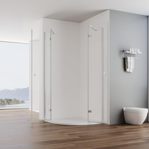 IMPTS Runddusche 90x90, Duschkabine Viertelkreis Dusche Rahmenlos Duschabtrennung mit 6mm ESG Glas Höhe 185cm Ohne Duschtasse & Ablauf – Bild 4