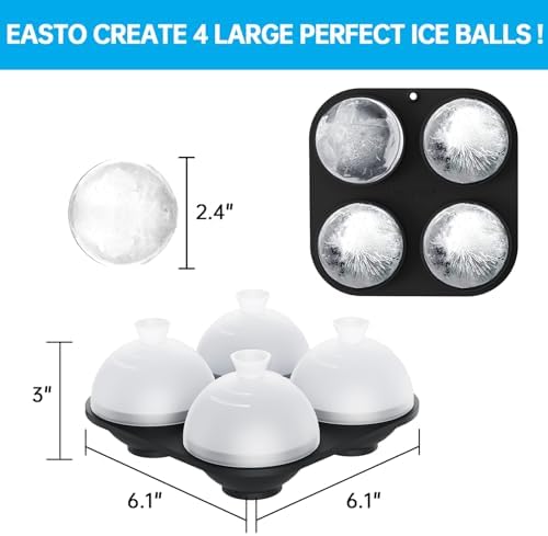 HONYAO Silicone Whiskey Ice Ball Mold - 2.4 Inch Large Ice Cube Trays Molds Silicone with Lids - Ice Sphere Maker for Cocktails, Bourbon, Rum - 4 Iceballs - Thumbnail 5