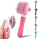 PWOD Dog & Cat Brush, Self Cleaning Slicker Brush for Pets, Upgraded Dog Brush for Shedding Massaging and Grooming, Removes Loose Undercoat & Portable Comb for Long Short Haired Dogs(Pink)