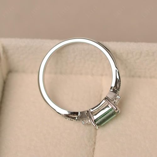 LUO 925 Sterling Silver Emerald Cut 7X5 MM Gemstone Ring, East West Engagement Ring for Women Jewelry4