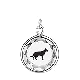 LovePendants Charm in White Swarovski Crystal with Black Enameled German Shepherd Engraving in...