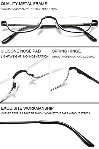 VEVESMUNDO Half Moon Reading Glasses Metal Spring Hinges Metal Semi Half Lens Frame Readers for Men Women - Image 4