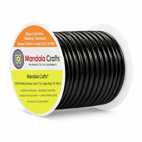 Image of Mandala Crafts 8 Gauge Anodized Aluminum Craft Wire for Jewelry Making - 32 FT Colored Flexible Black Wire - Bendable for Bonsai Armature Crafting Sculpting