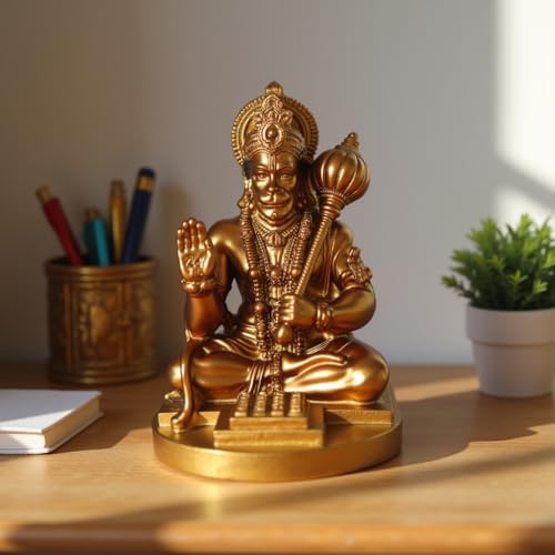 Image of UNOVATE Hanuman Idol for Car Dashboard, Home, Office Desk - Hanuman Murti for for Pooja, Temple Showpiece, Decoration, Festivals and Gifting. (Golden, 9 cm) (with PreInstalled Adhesive)